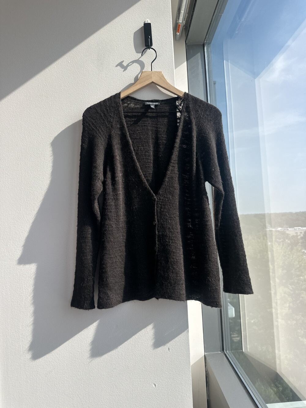 Eileen Fisher Brown Alpaca Blend Button Up Cardigan Sweater Sz PL/PG